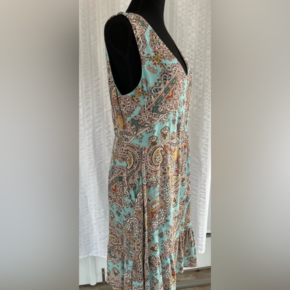 Cynthia Rowley size 10 -Boho Paisley Dress - fully lined - Teal/Beige/Pink - Picture 4 of 8